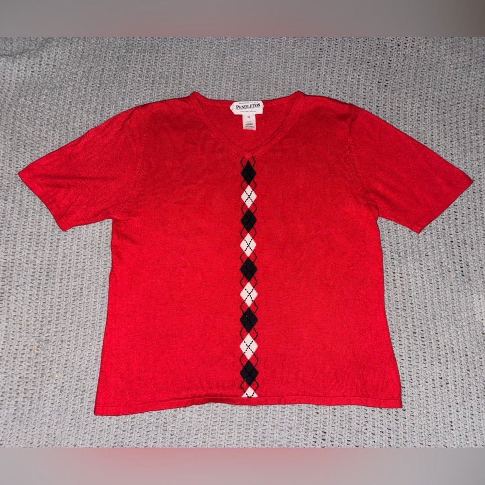 VTG Pendleton Diamond Beaded Pattern‎ Women's Blouse Medium Silk Cashmere Knit